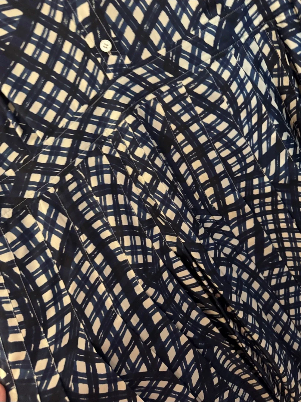 Tory Burch Navy Warped Gingham and White Long Sleeve Shirt Dress NWT